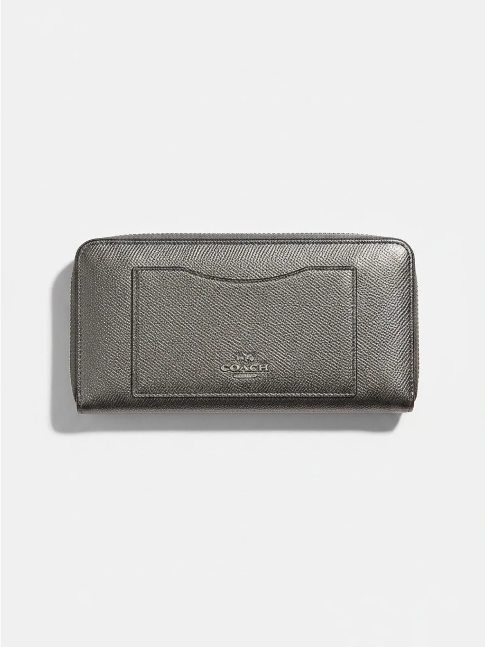 Coach Metallic Pewter Zip Around Long Wallet NWOT